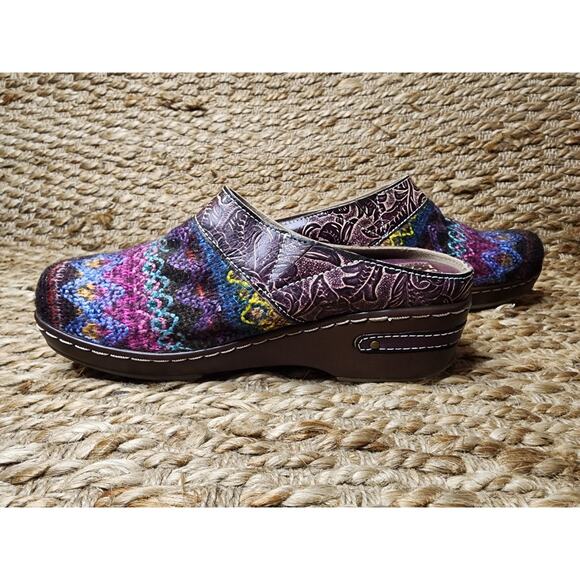 NEW L’Artiste Zigino Camel Multicolored Floral Leather Woven Slip-On Clogs Sz 37 - Picture 7 of 12